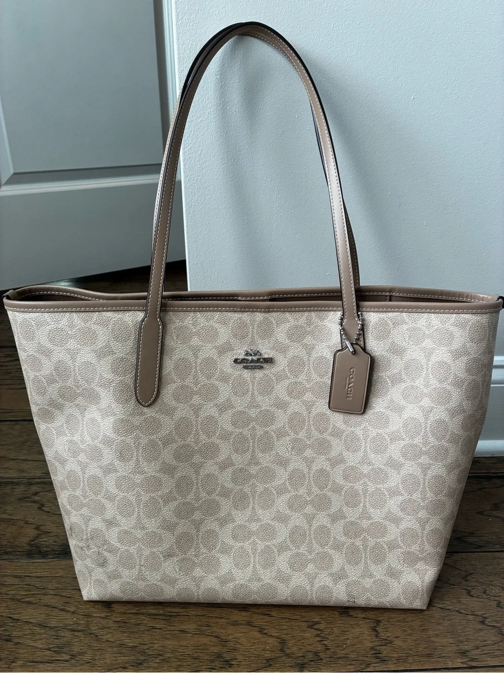 Coach Beige Signature Canvas Tote with Taupe Trim